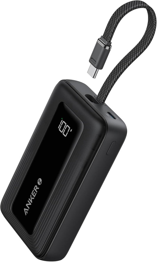 Anker Zolo Portable Charger 10,000mAh – 30W Fast Charging with Built-In USB-C Cable – Compatible with iPhone 16/15 Series, Galaxy, iPad & More