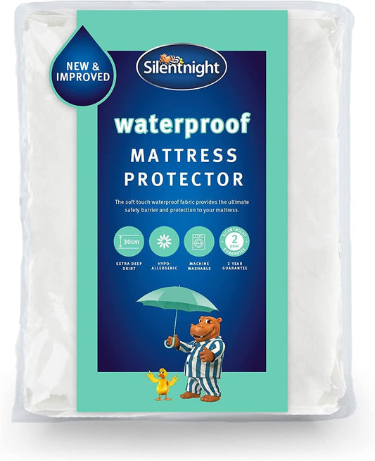 Silentnight Waterproof Mattress Protector – Deep 30cm Fitted Skirt and Soft Touch Quiet Rustle Free Cover – Machine Washable and Hypoallergenic – Single 90 x 190 x 30cm, White