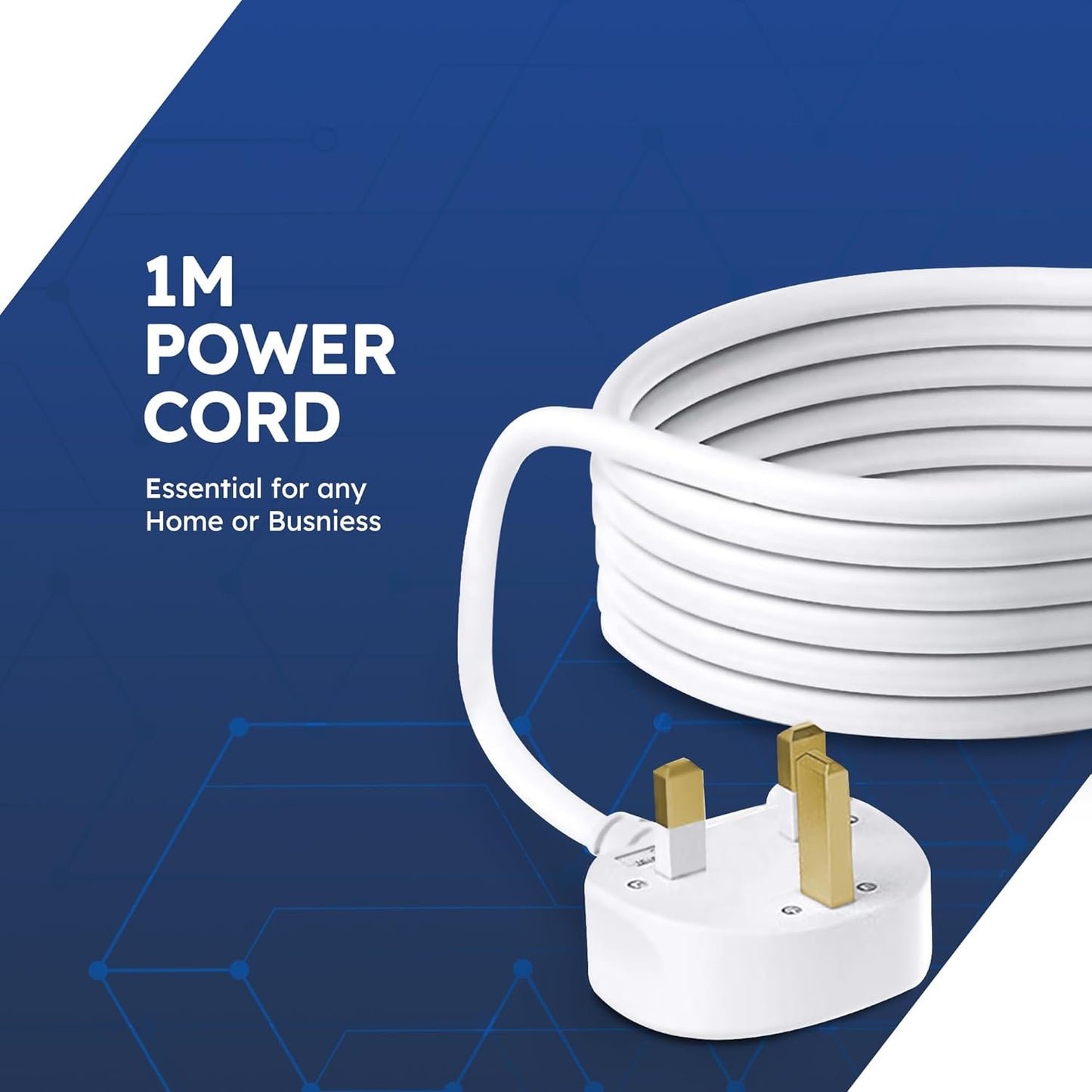 DESIRETECH White Electric Extension Lead - 4 Gang, 1 Metre Cable with UK Plug & 3 Pin Socket - Wall Mountable & Multi Socket Mains Strip for Home, Bedroom, Kitchen, & Office (1 Pack)