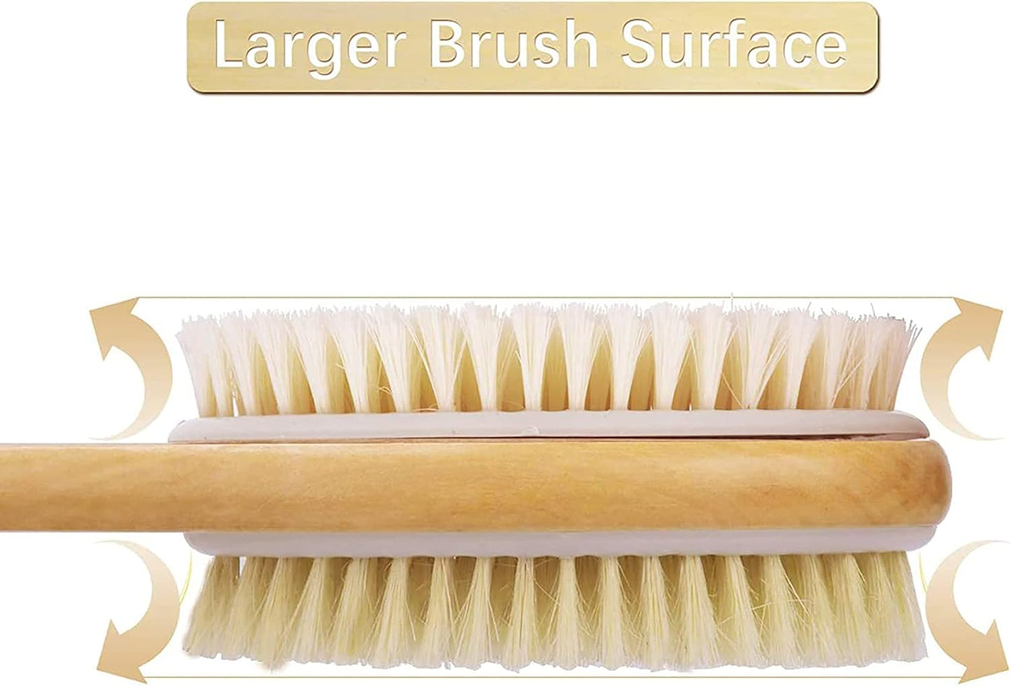 Metene Back Scrubber for Shower, Shower Brush for Exfoliating Skin and A Soft Scrub, Double-sided Body Brush Head for Wet or Dry Brushing, Long Wooden Handle Cleans the Body Easily