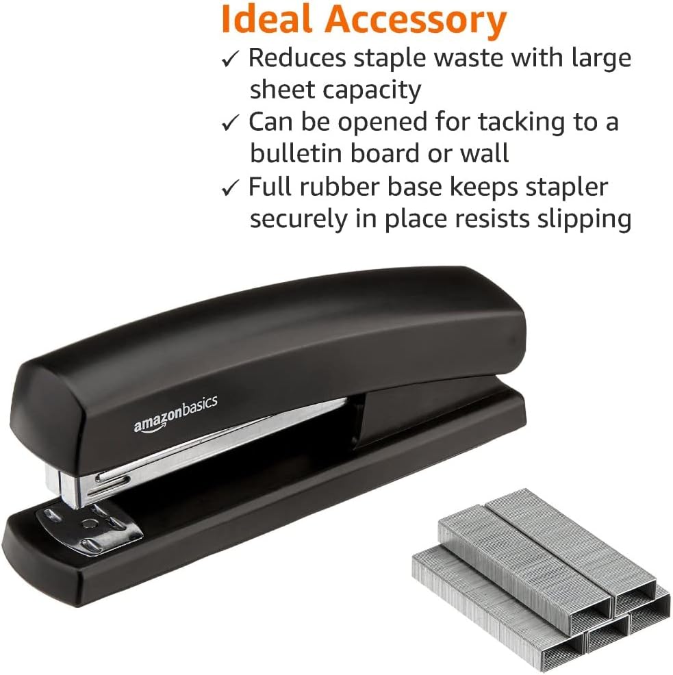 Basics Stapler with 1000 Staples, Matte Black