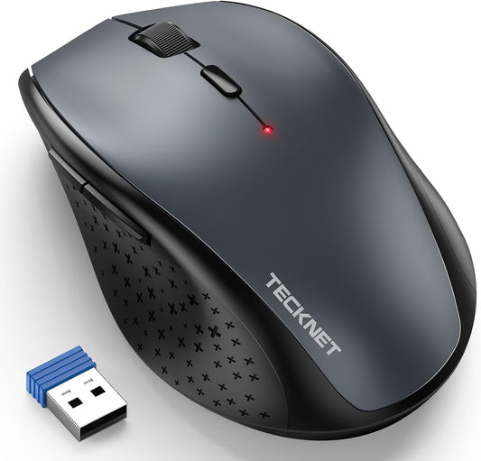 Wireless Mouse – 4800 DPI Optical Mouse with 6 Adjustable Levels, Silent Clicks, 2.4G Cordless USB Receiver for Laptop, PC & Notebook – Grey