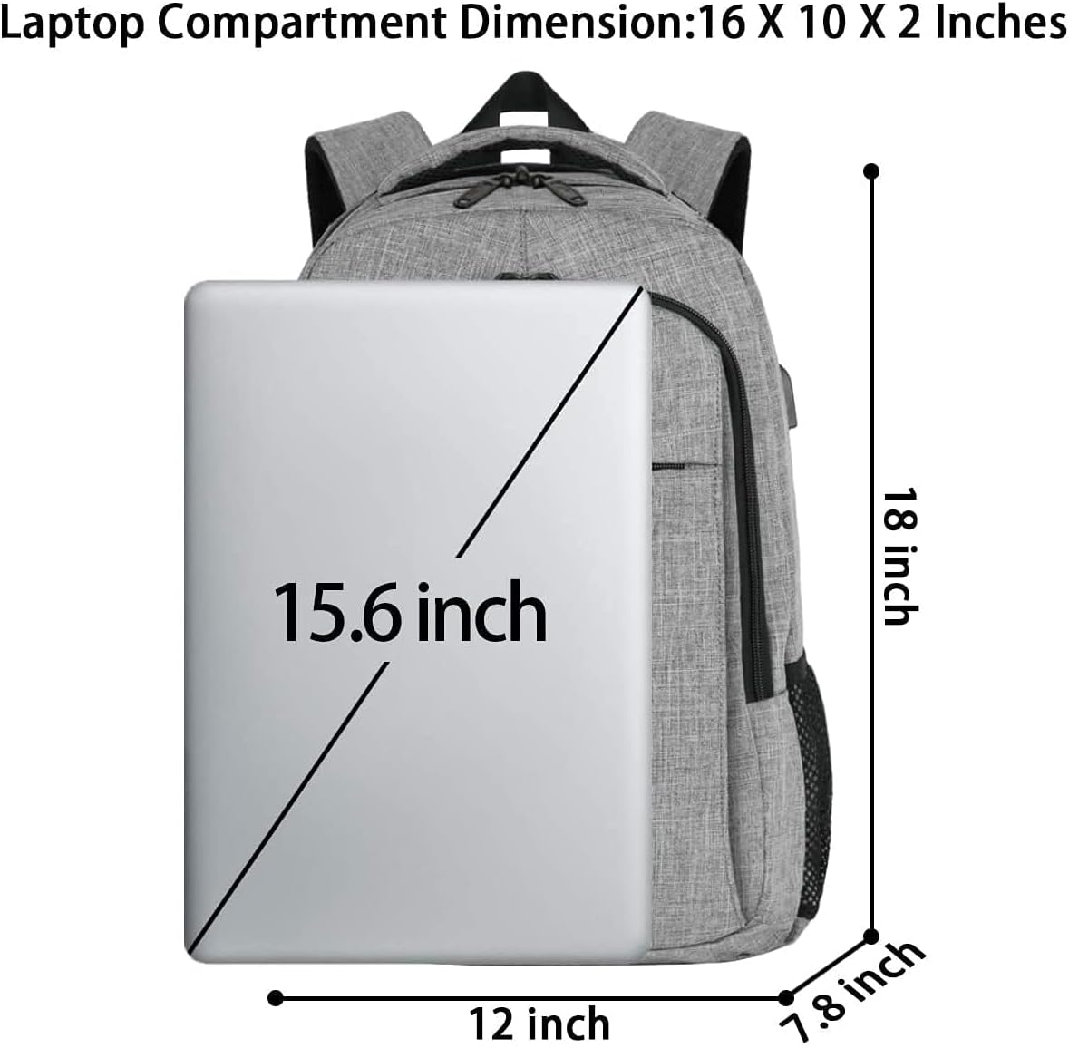 MATEIN Travel Laptop Backpack, Work Bag Lightweight Laptop Bag with USB Charging Port, Anti Theft Business Backpack, Water Resistant School Rucksack Gift for Men and Women, Fits 15.6 Inch, Grey