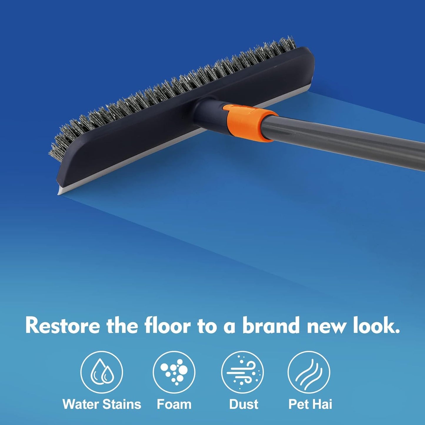 CLEANHOME Floor Scrubbing Brush with Squeegee/Handle,2-1 Bathroom Tile Cleaning Brush.Suitable for Cleaning Floors, Corner Gap, Patios,Indoor,Living Rooms, Swimming Pool，etc.