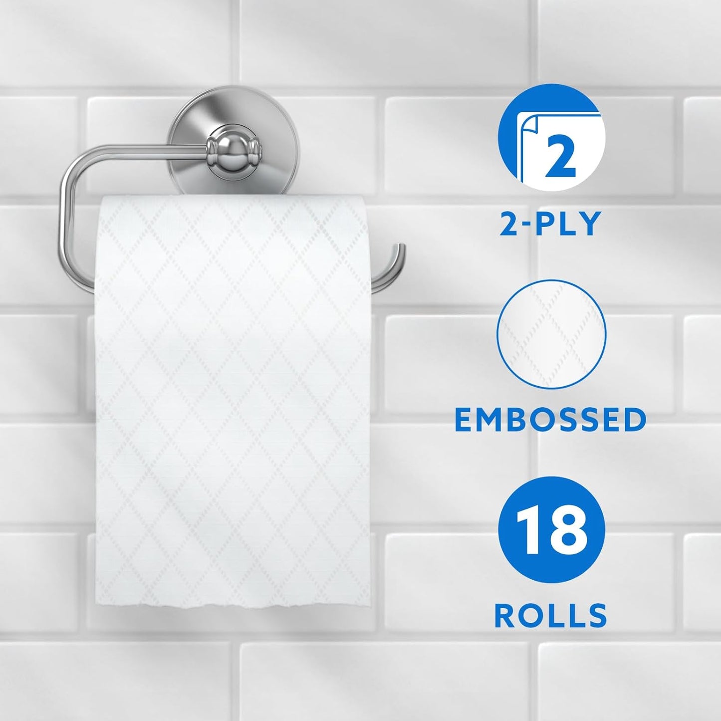 Toilet Roll, 2-Ply Embossed, Soft and Gentle, 18 Rolls (Pack of 1), 200 Sheets per Roll, FSC Certified