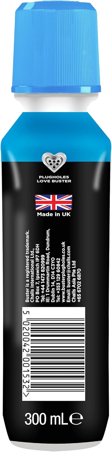 Buster Bathroom Drain Unblocker 300ml, Pack of 3 – Sink Unblocker Removes Hair & Sludge in Showers, Baths & Sinks. Fast-Acting Shower Drain Unblocker Clears Blockages & Slow-Draining Water
