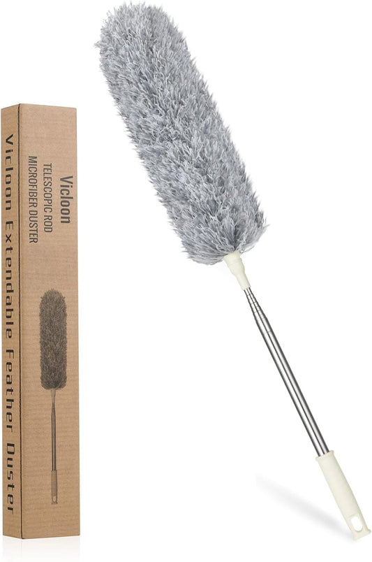 Vicloon Extendable Microfiber Duster, Feather Duster with Extra Long 96 inches Telescopic Pole and Bendable Head,Washable,Hand Duster for Cleaning High Ceiling Fans, Cars, Blinds, Cobweb (Grey)