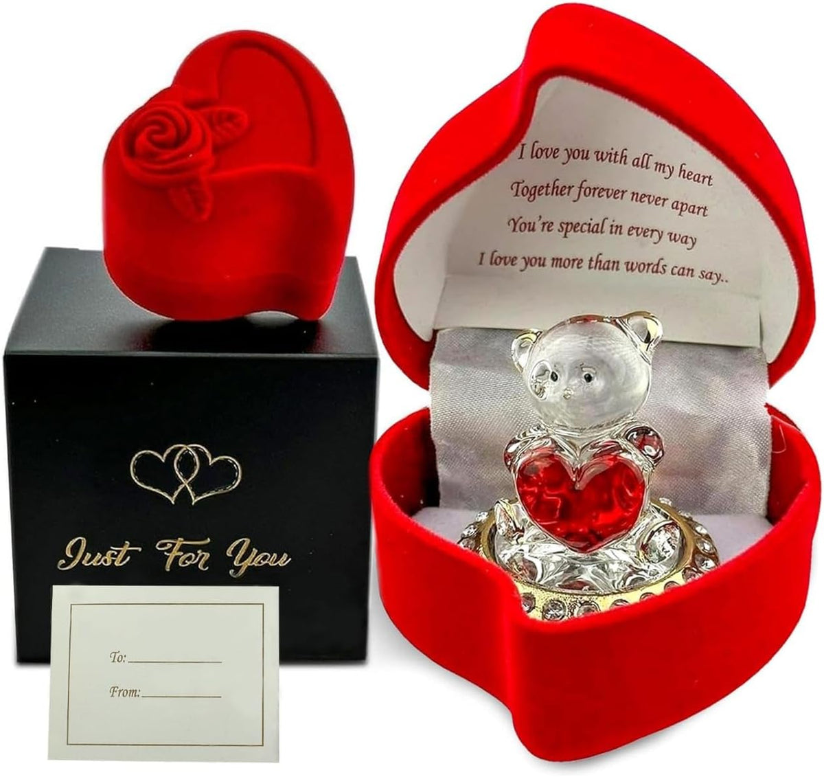 SAFRI Teddy Bear Girlfriend Boyfriend Husband Wife Fiancee Fiance Gift Christmas Valentines day Gift Boxed Glass Ornament Mum Mothers Day Present