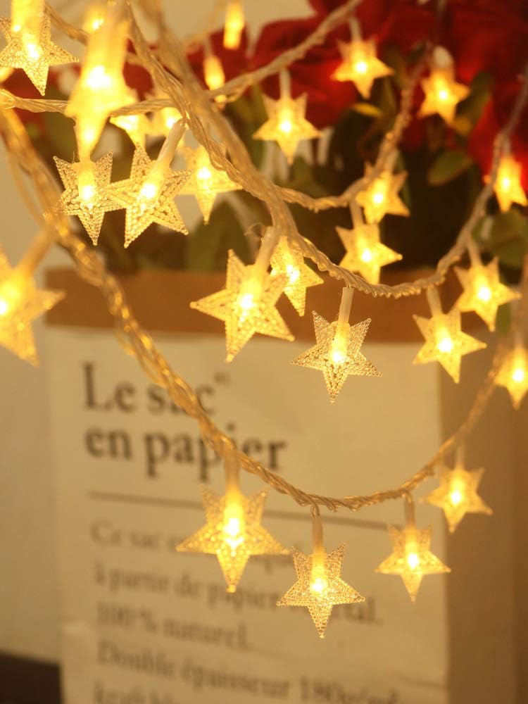 Fairy Lights, 20ft 40 LED Battery Powered String Lights, 2 Lighting Modes, Decoractive for Indoor Outdoor, Bedroom, Wedding, Party,Birthday, Valentine, Christmas Tree Decoration (Star)