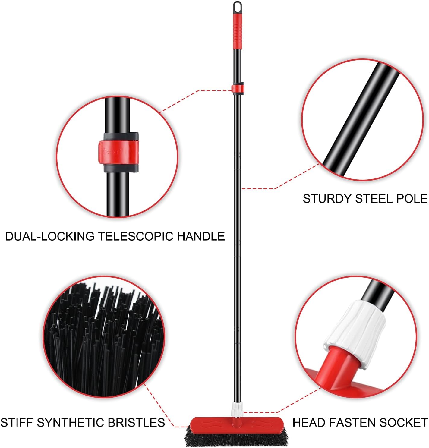 Mitclear Yard Broom Heavy Duty with Long Handle(57IN), Garden Brush with Stiff Bristles, Outdoor Sweeping Broom for Cleaning Gardens Yards Decking Pathways Driveways