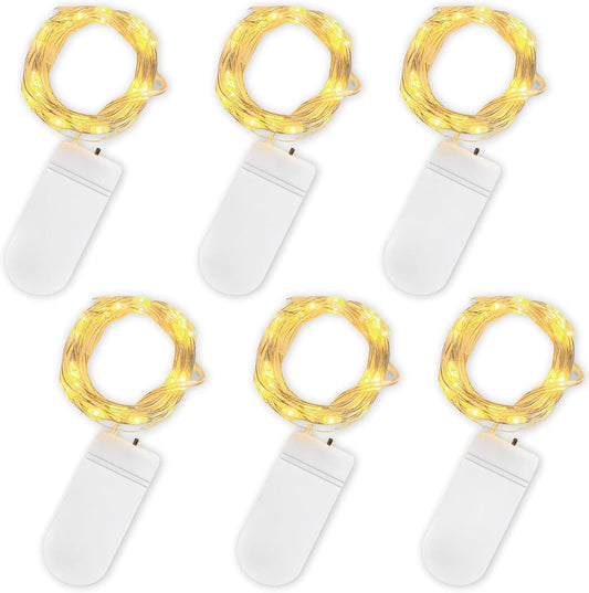 Jsdoin Fairy Lights, 6 Pack 2m 20 Led Battery Operated String Lights Copper Wire Light for Indoor Outdoor Lighting, Bedroom, Wedding Decor, Party, Christmas, Tree Decoration (Warm White)