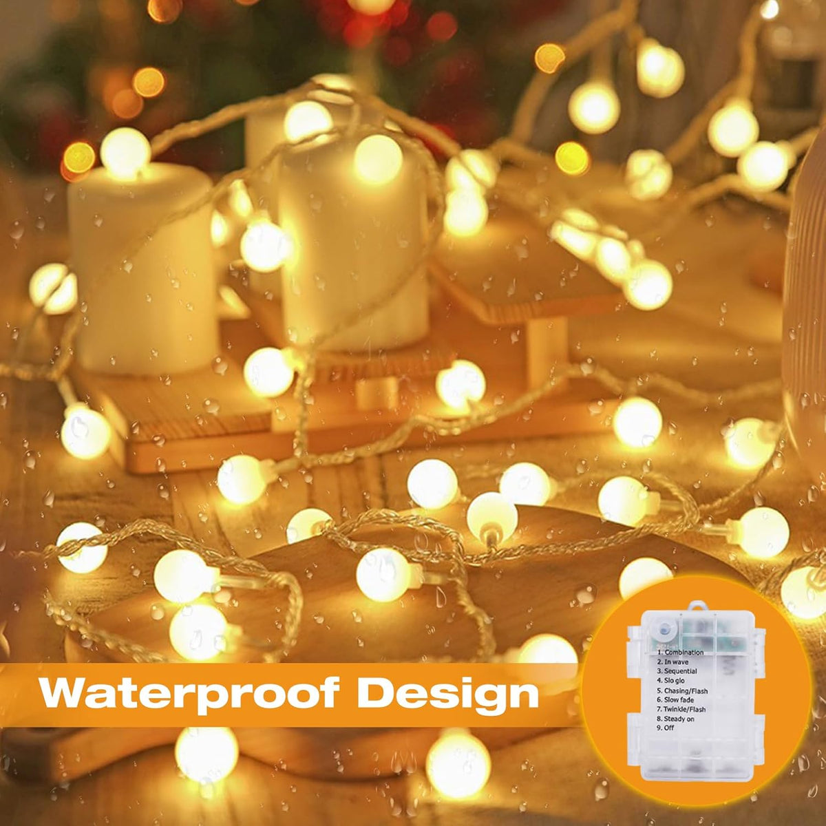 Kolpop Globe Fairy Lights Battery Operated with Remote & Timer, 10.3M 80LED 8 Modes String Lights Waterproof, Warm White Fairy Light for Indoor Outdoor Christmas Bedroom Garden
