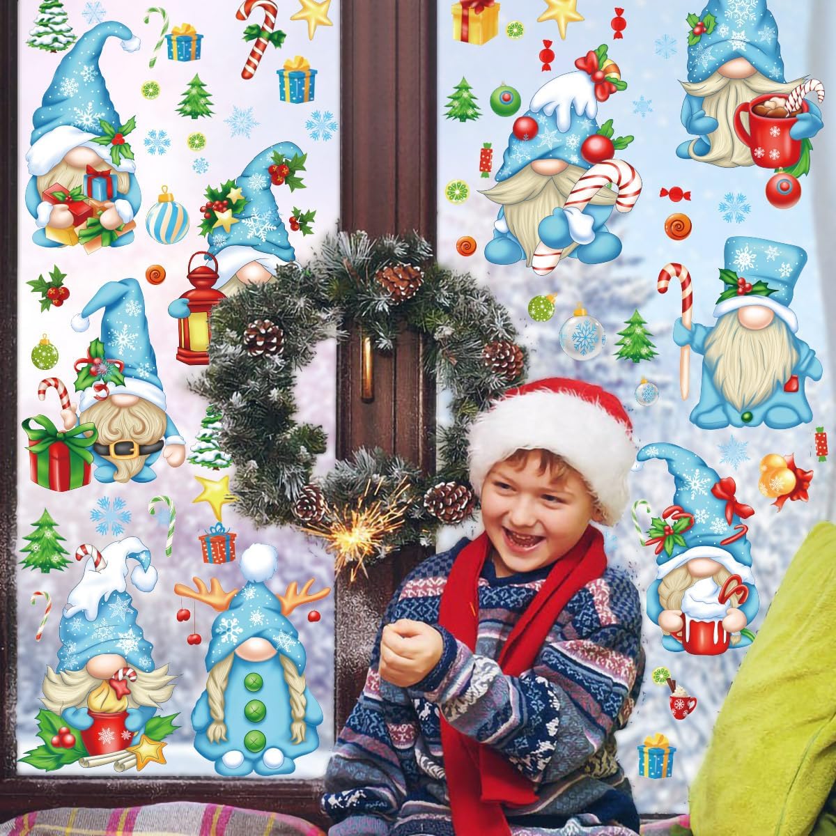 Large White Christmas Tree Reindeer Door Cover Window Stickers Removable Murals Christmas Snowflakes Window Stickers Clings Christmas Home Store Shop Decorations Window
