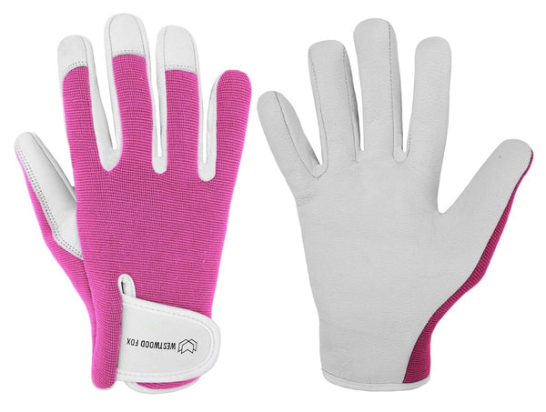 WESTWOOD FOX Ladies/Mens Leather Gardening Gloves Thorn Proof Rigger Garden work gloves, Safety Working Gloves, Premium Quality (Pink, M)