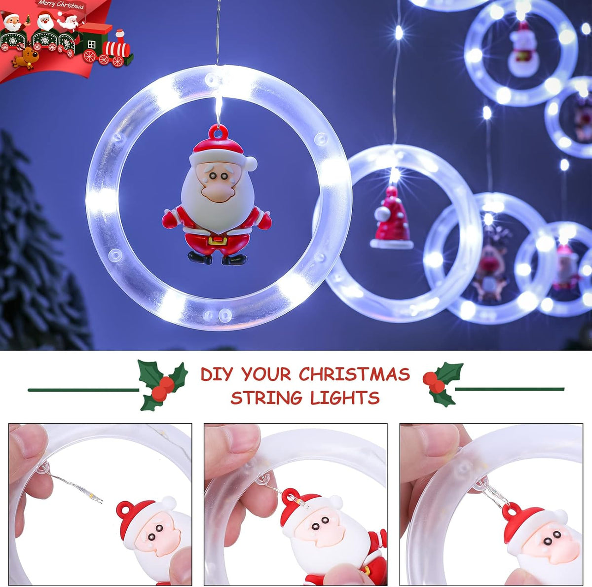 BLOOMWIN Christmas Window Lights 3m x 0.65m LED String Light Curtain Fairy Light with 8 Modes Xmas Decoration for Indoor Party Wedding Bedroom(Cool White)