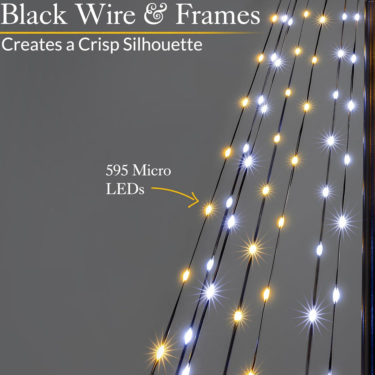 Christow Maypole Christmas Tree, Light Up Outdoor Decoration, Flashing White and Warm White Micro LED Pyramid Light, Mains Operated (2.1m)
