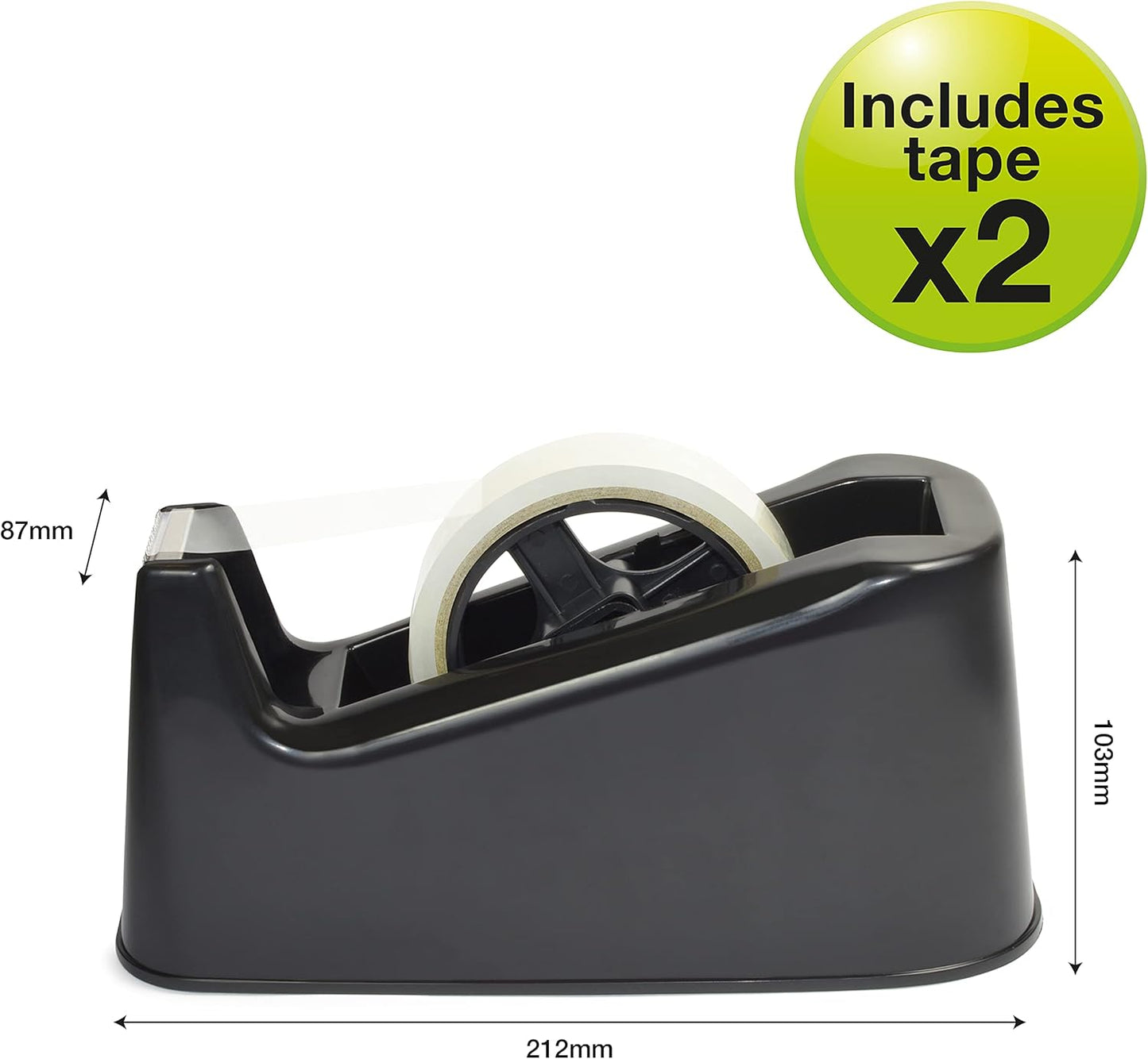Rapesco 1540 500 Heavy Duty Tape Dispenser with 2 Tape Rolls, Black