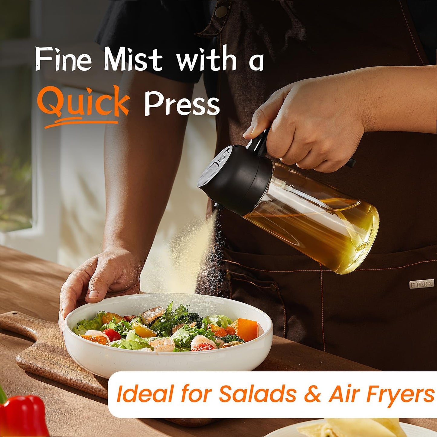 TrendPlain 470ml Olive Oil Spray Bottle - 2 in 1 Olive Oil Dispenser Bottle for Kitchen Accessories - Kitchen Gadgets, For Air Fryer - Black