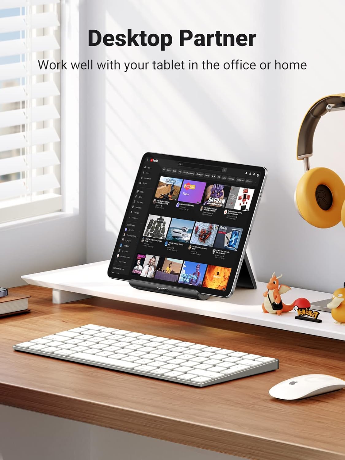 UGREEN iPad Stand Tablet Desk Holder Foldable Adjustable Portable Travel Mount Video Call Compatible with iPad Pro 13 2024 12.9 11/Air/Mini/10th 10.9,iPhone 16 15,Galaxy Tab A8 A9+,Surface Go(Black)