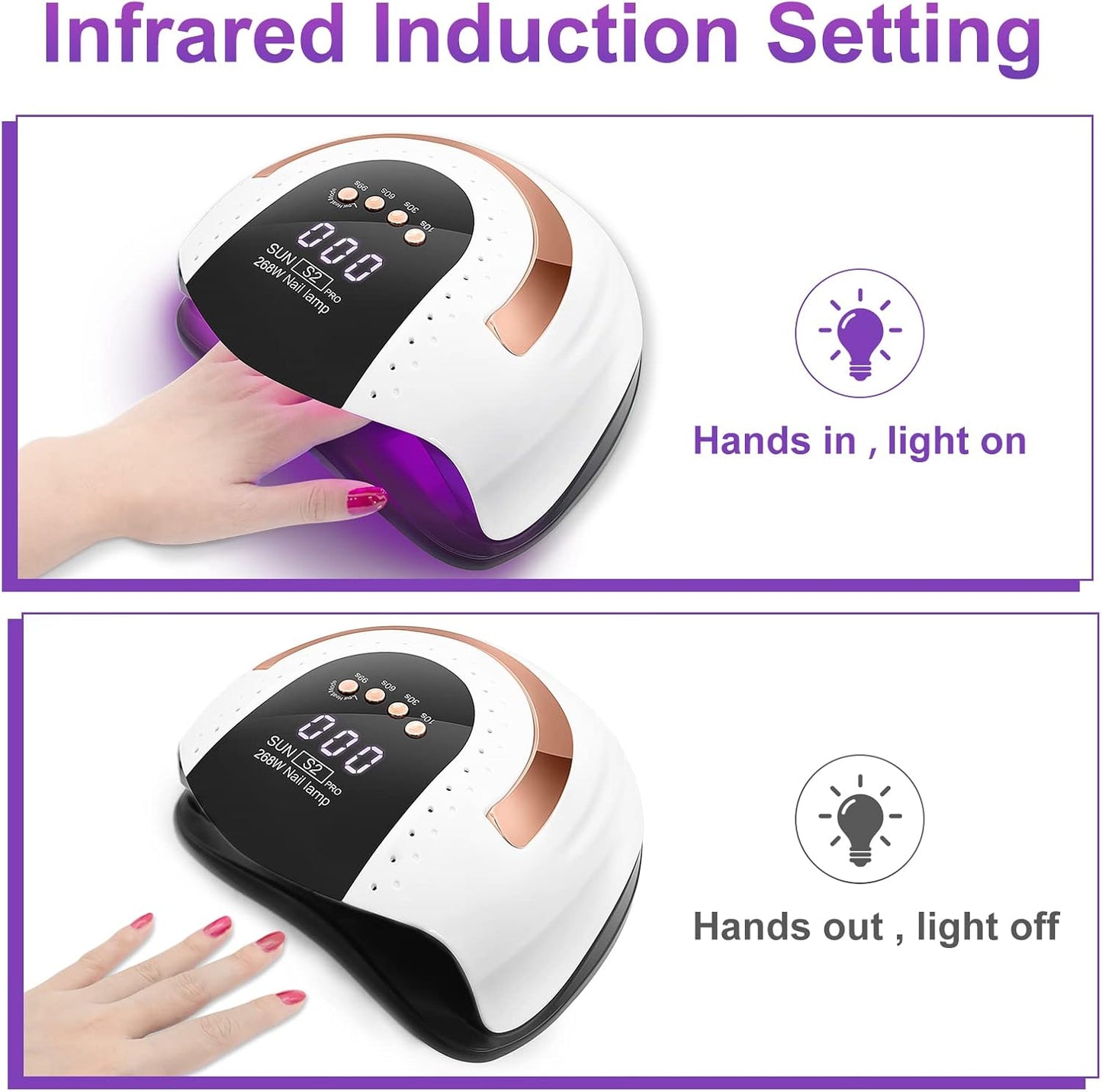 LKE UV Nail Lamp 268W Gel Nail Lamp Nail Dryer UV Lamps for Gel Nails, Professional LED Nail Lamp with Automatic Sensor / 4 Timer Setting, Portable UV/LED Light Home and Salon