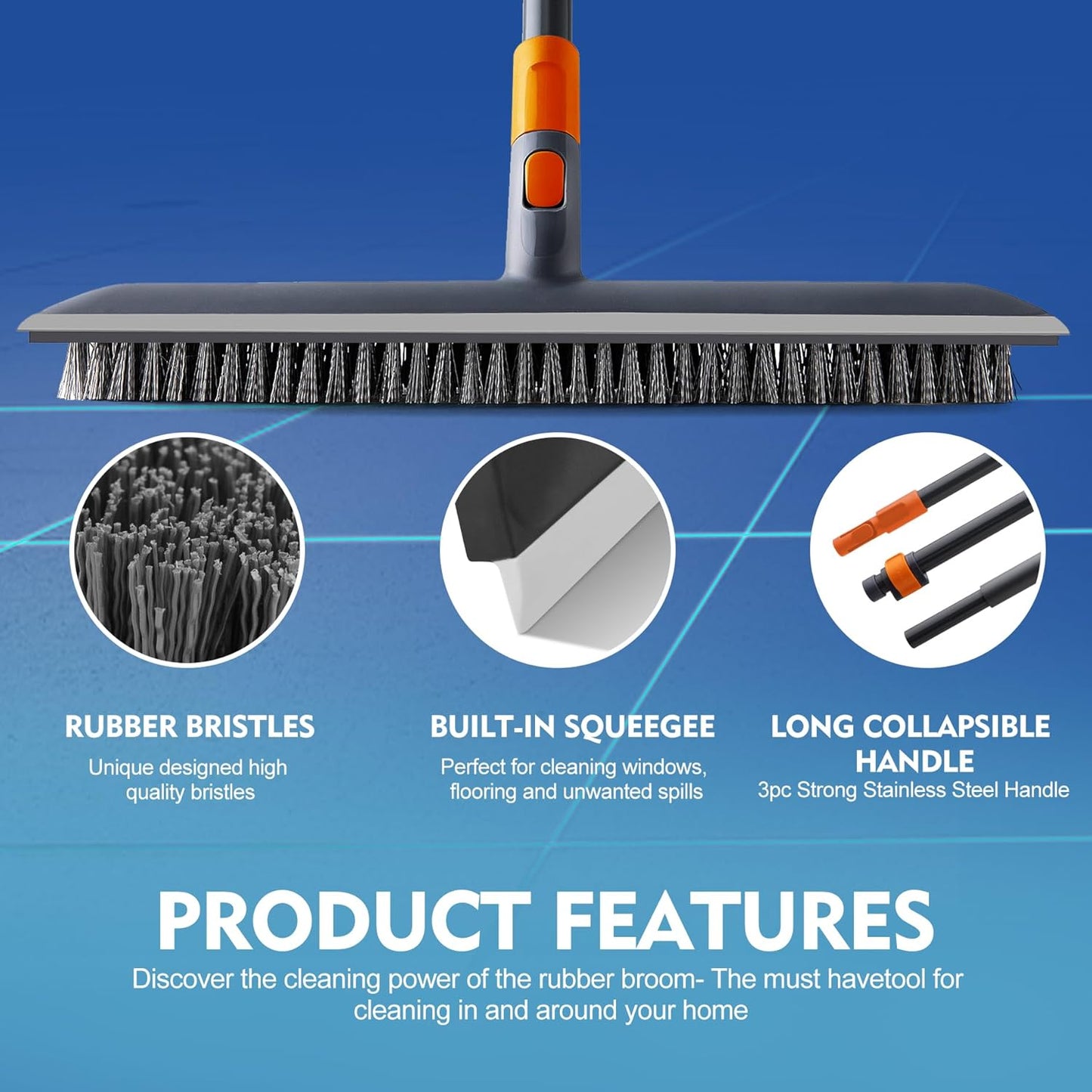 CLEANHOME Floor Scrubbing Brush with Squeegee/Handle,2-1 Bathroom Tile Cleaning Brush.Suitable for Cleaning Floors, Corner Gap, Patios,Indoor,Living Rooms, Swimming Pool，etc.