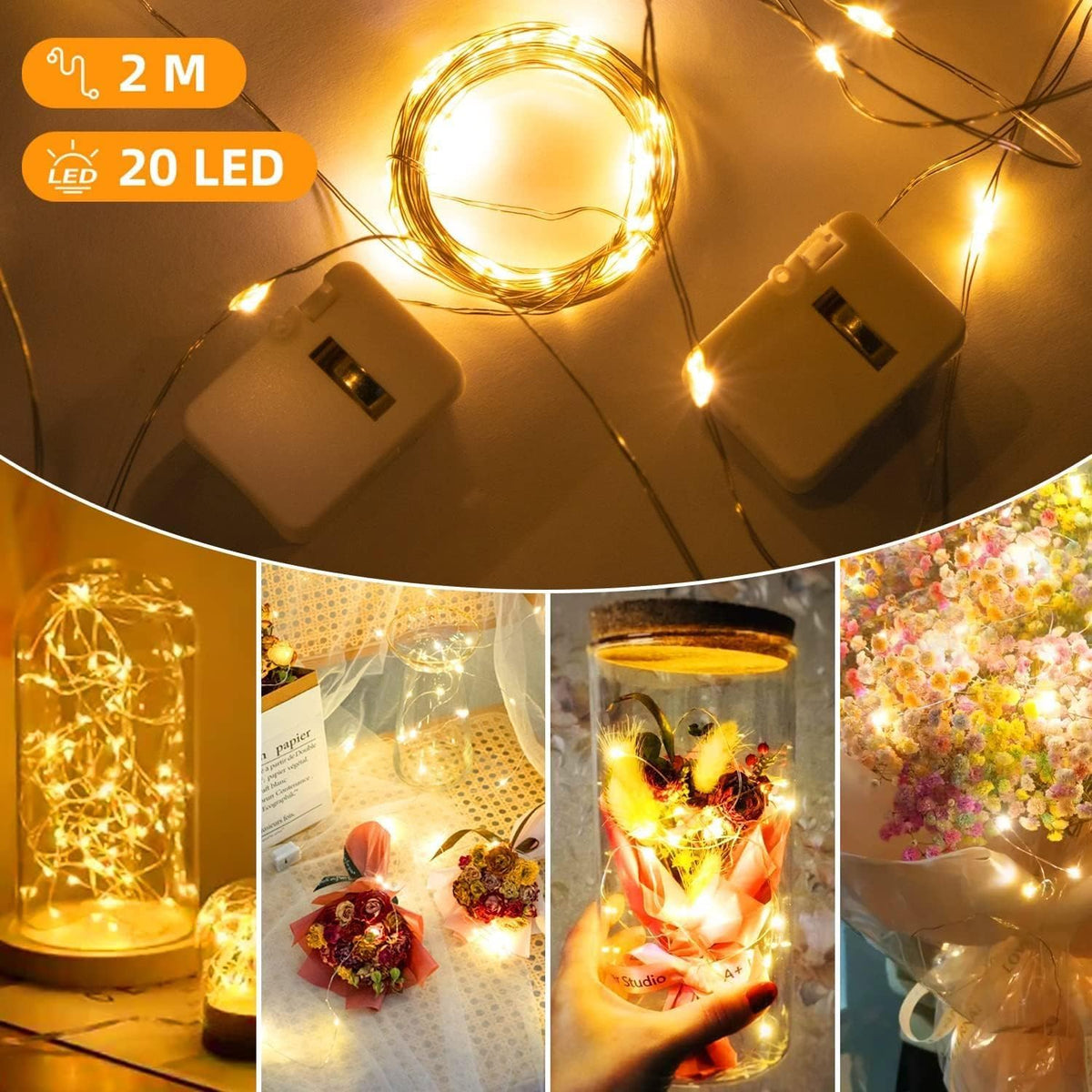 btfarm 12 Pack 3 Modes LED Fairy Lights Battery Operated, 2M 20LED Mini String Lights Battery Powered IP65 Waterproof Silver Wire Small Fairy Lights Indoor Outdoor for Jars, Christmas, Party, Bedroom