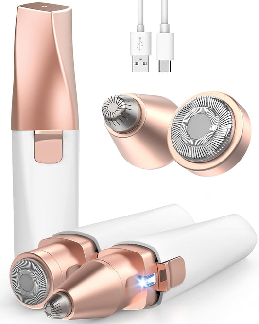 2-in-1 Eyebrow & Facial Hair Trimmer for Women – Gentle Hair Removal with Built-In LED Light, Ideal for Face, Lips & Body