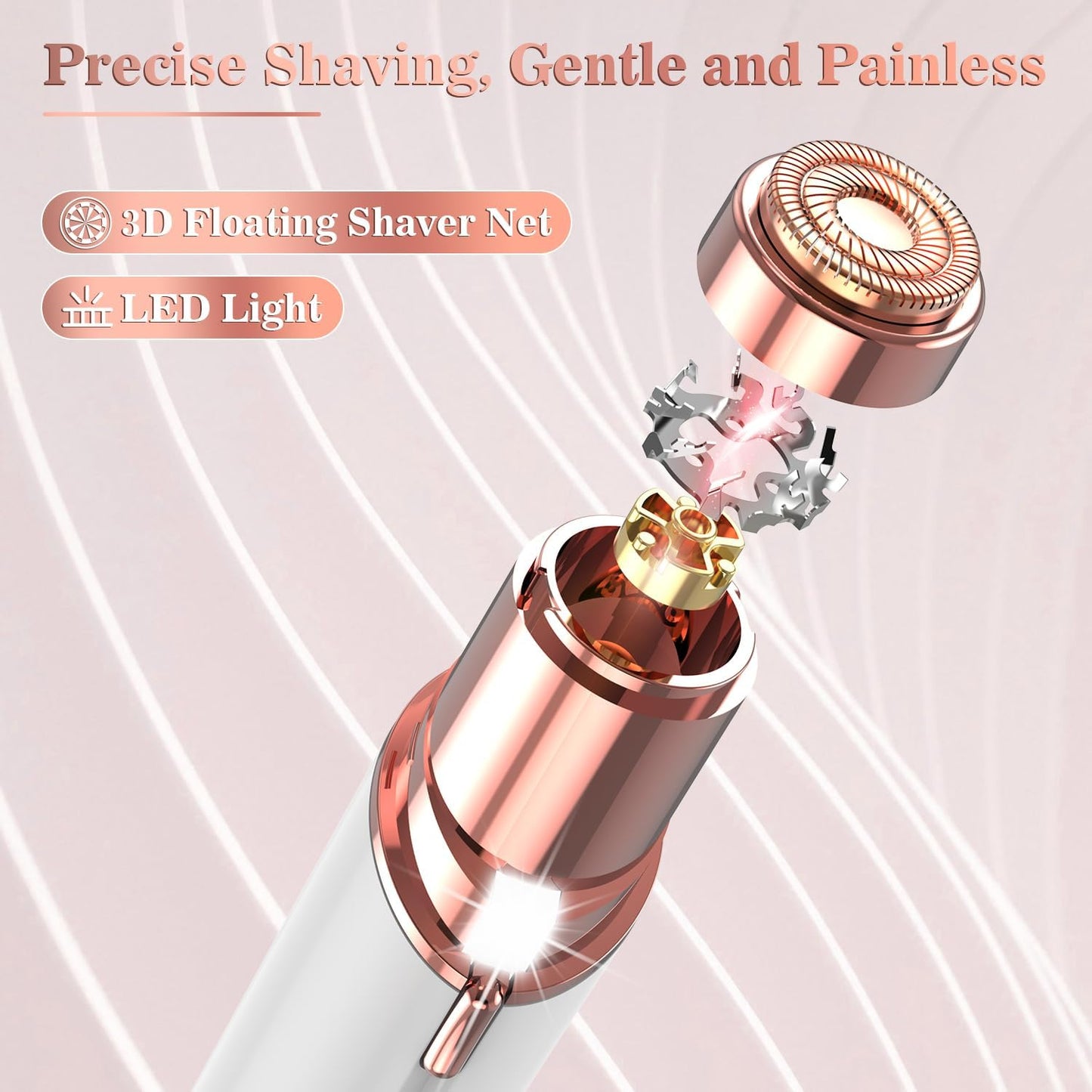 Vexloria Facial Hair Remover for Women, Face Hair Trimmer, Rechargeable Women's Facial Shaver, Painless Lady Shavers for Women for Face Hair, Upper Lips, Peach Fuzz, Bikini Body-White