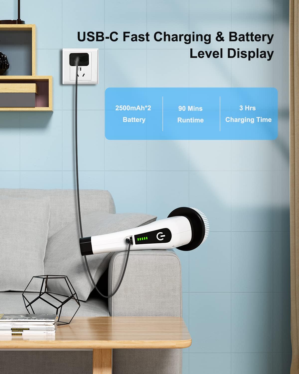 Leebein Cordless Electric Spin Scrubber – Extendable Handle with 8 Replaceable Brush Heads, 300/400 RPM for Bathroom, Kitchen, Floor & Tile Cleaning