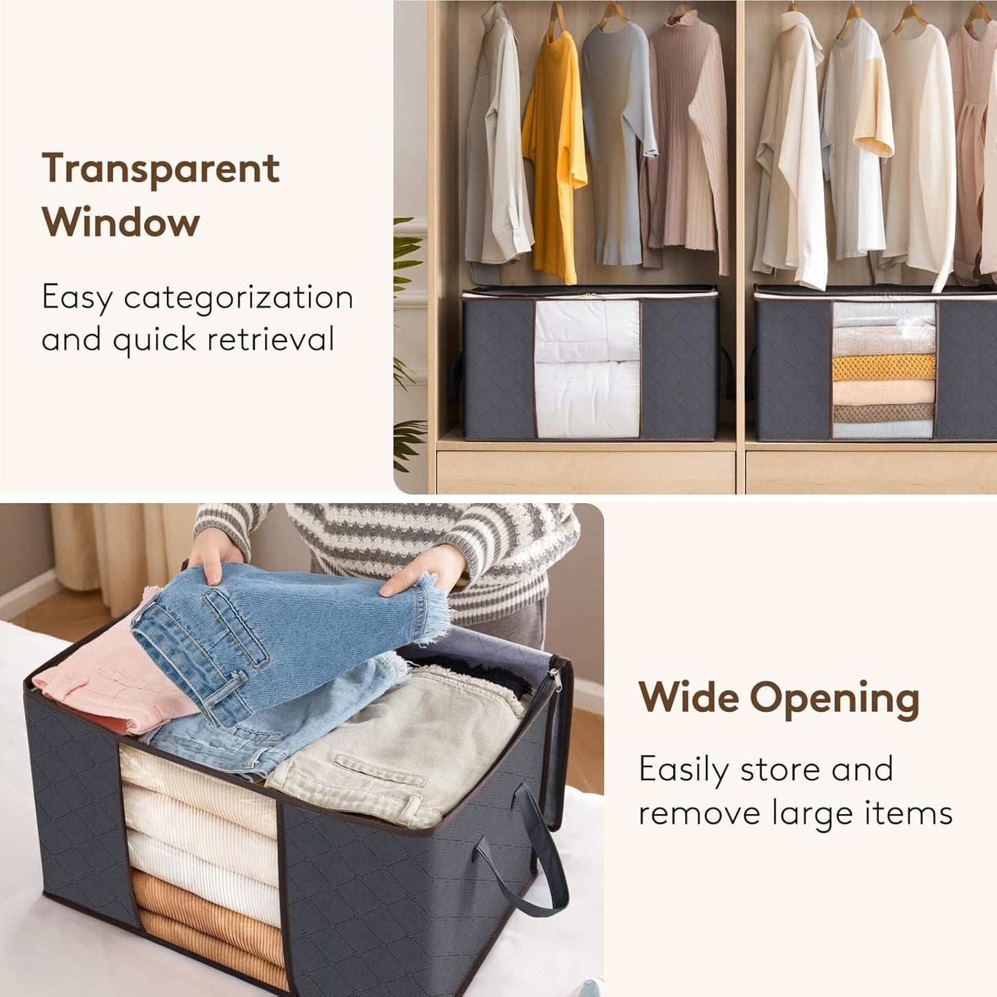 Lifewit 6 Pack Clothes Storage Bags, Foldable Storage Box Moving Bags Wardrobe Storage Organiser Packing Boxes for Moving House with Clear Window for Clothing Bedding Blankets, Grey