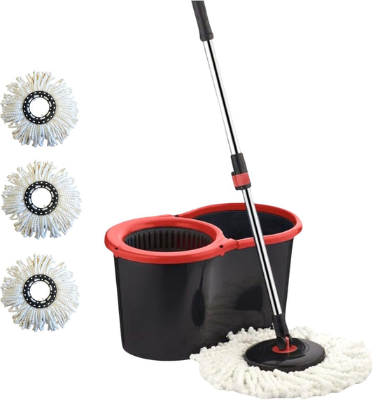 Requisite Needs Smart mop cleaning set – Black edition – Anti-splashing Strong And Sturdy Material – Easy Floor Moping System – 1x Bucket + 3 Replacement Mop Heads – 13 Liter (Mop + Bucket)