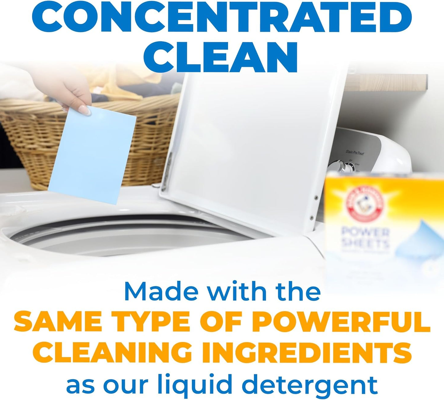 Arm and Hammer Power Laundry Detergent, Fresh Linen Laundry Sheets 50ct, up to 100 Small Loads, Ultraconcentrated Washing Detergent for deep clean, Laundry Detergent for Washing Machine