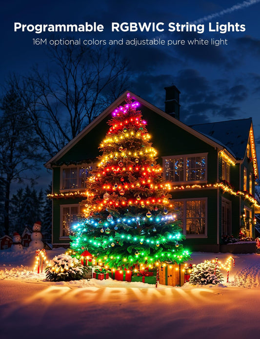 Govee RGBWIC Christmas String Lights 20m, 200 LEDs Holiday Fairy Lights for Indoor & Outdoor, Shape Mapping, AIGC, App Control with 130+ Dynamic Scene Modes, Compatible with Matter, Clear Cable