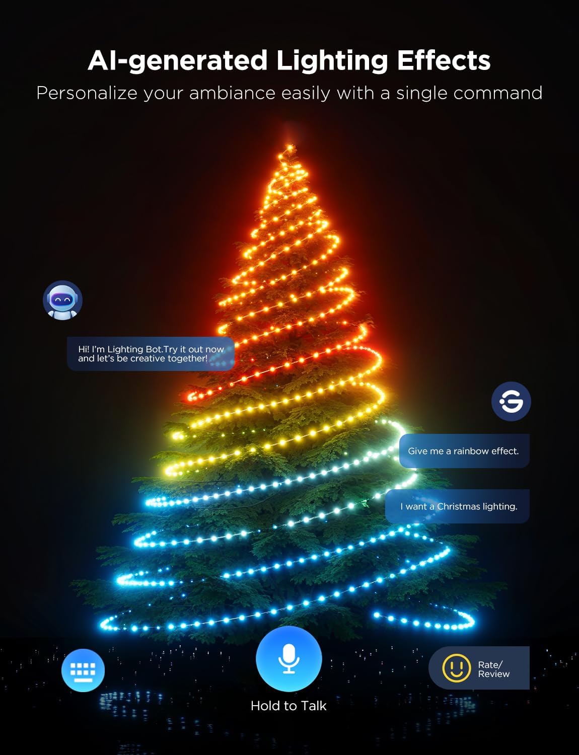 Govee RGBWIC Christmas String Lights 20m, 200 LEDs Holiday Fairy Lights for Indoor & Outdoor, Shape Mapping, AIGC, App Control with 130+ Dynamic Scene Modes, Compatible with Matter, Clear Cable