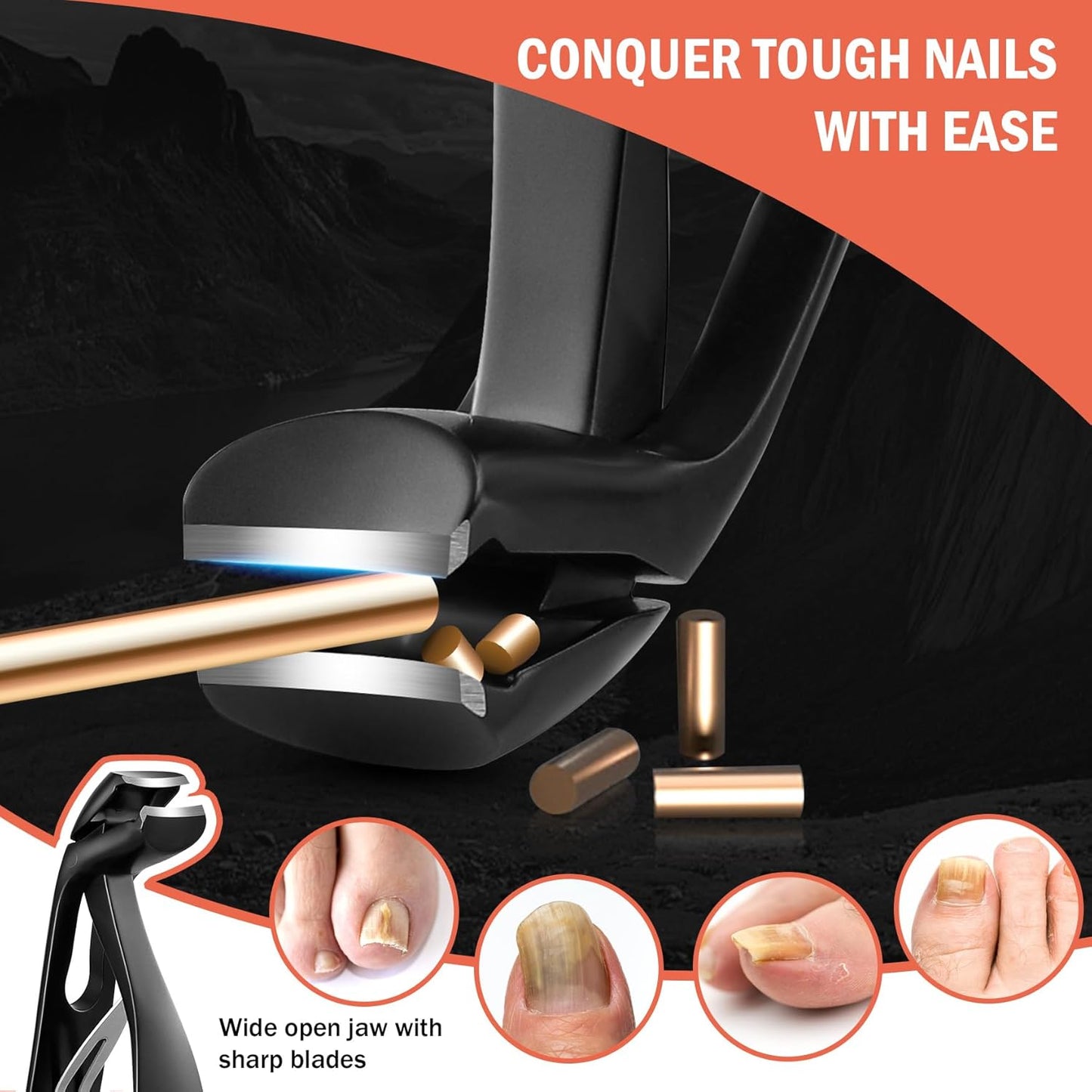 BEZOX Angled Head Nail Clippers for Seniors - Ergonomic Toenail Clipper for Thick Nails, Premium Steel Nail Cutter Trimmer with Catcher for Men and Women (Black)