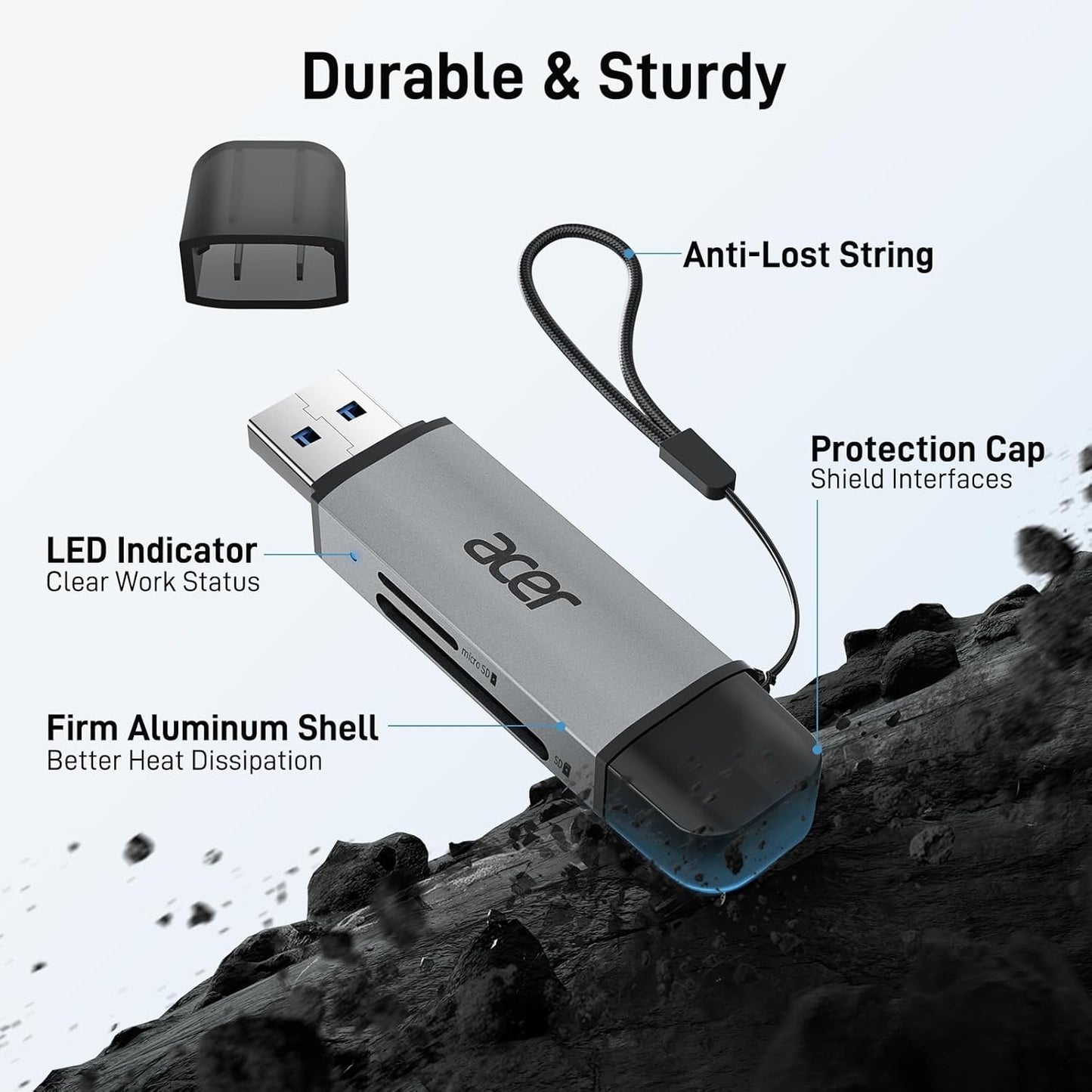 acer SD Card Reader, USB C & USB 3.0 Memory Card Reader Adapter Supports SD/Micro SD/SDHC/SDXC/MMC, Compatible with iPhone 15 Pro, MacBook Pro/Air, iPad Pro 2021, Galaxy S22, Pixel, XPS 13, etc.