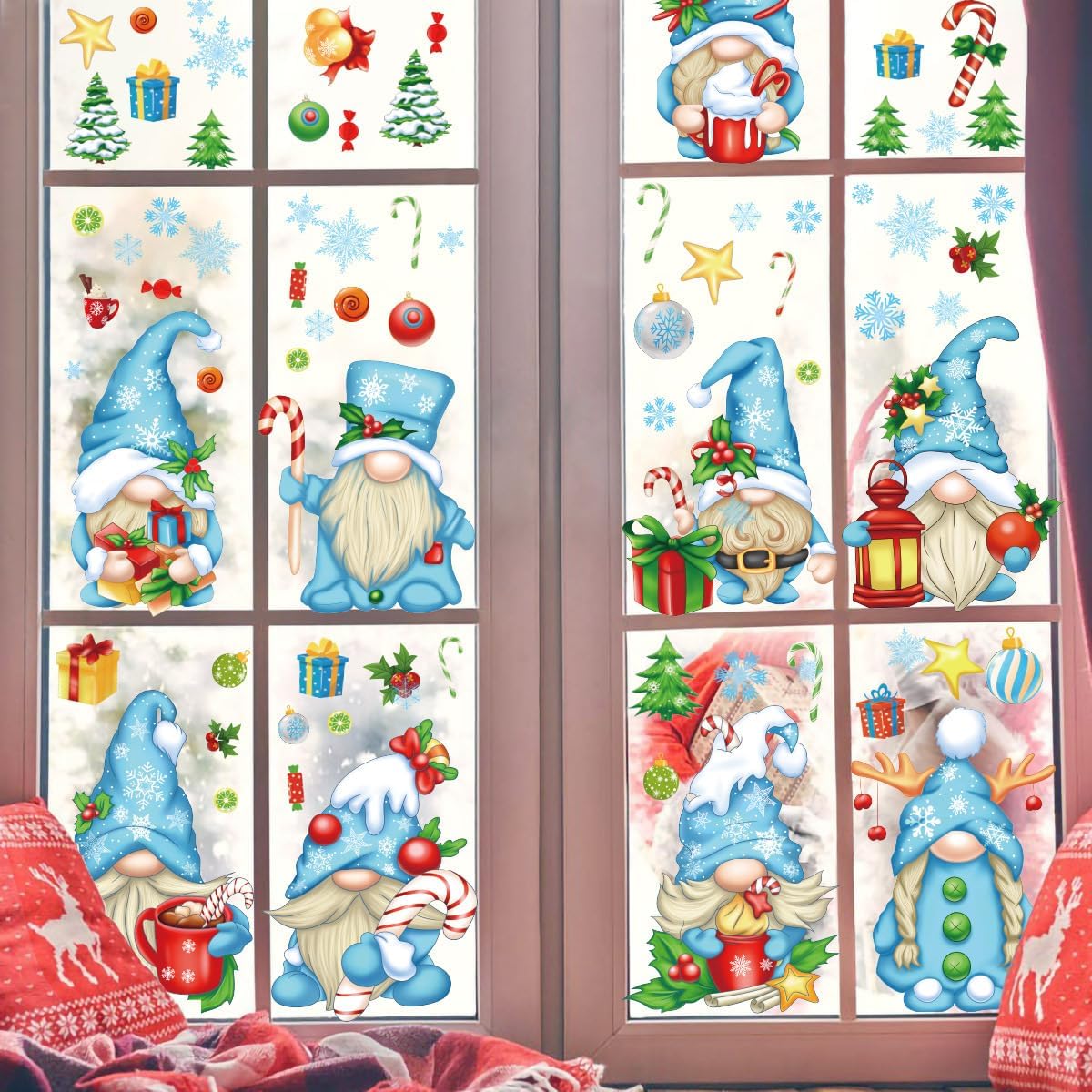 Large White Christmas Tree Reindeer Door Cover Window Stickers Removable Murals Christmas Snowflakes Window Stickers Clings Christmas Home Store Shop Decorations Window