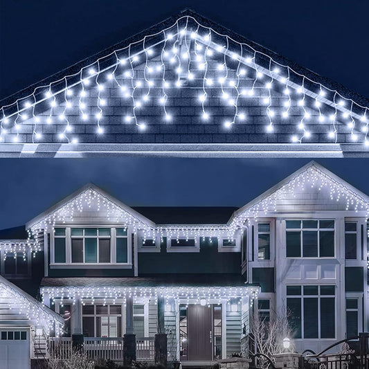 LEDYA Icicle Outdoor Christmas Lights, 29.5ft/9m 240 LED Outdoor Fairy Lights, Mains Powered Outside & Indoor Decorations Icicle Lights with 8 Modes for Window, Roof, Garden, Wall, Gazebo