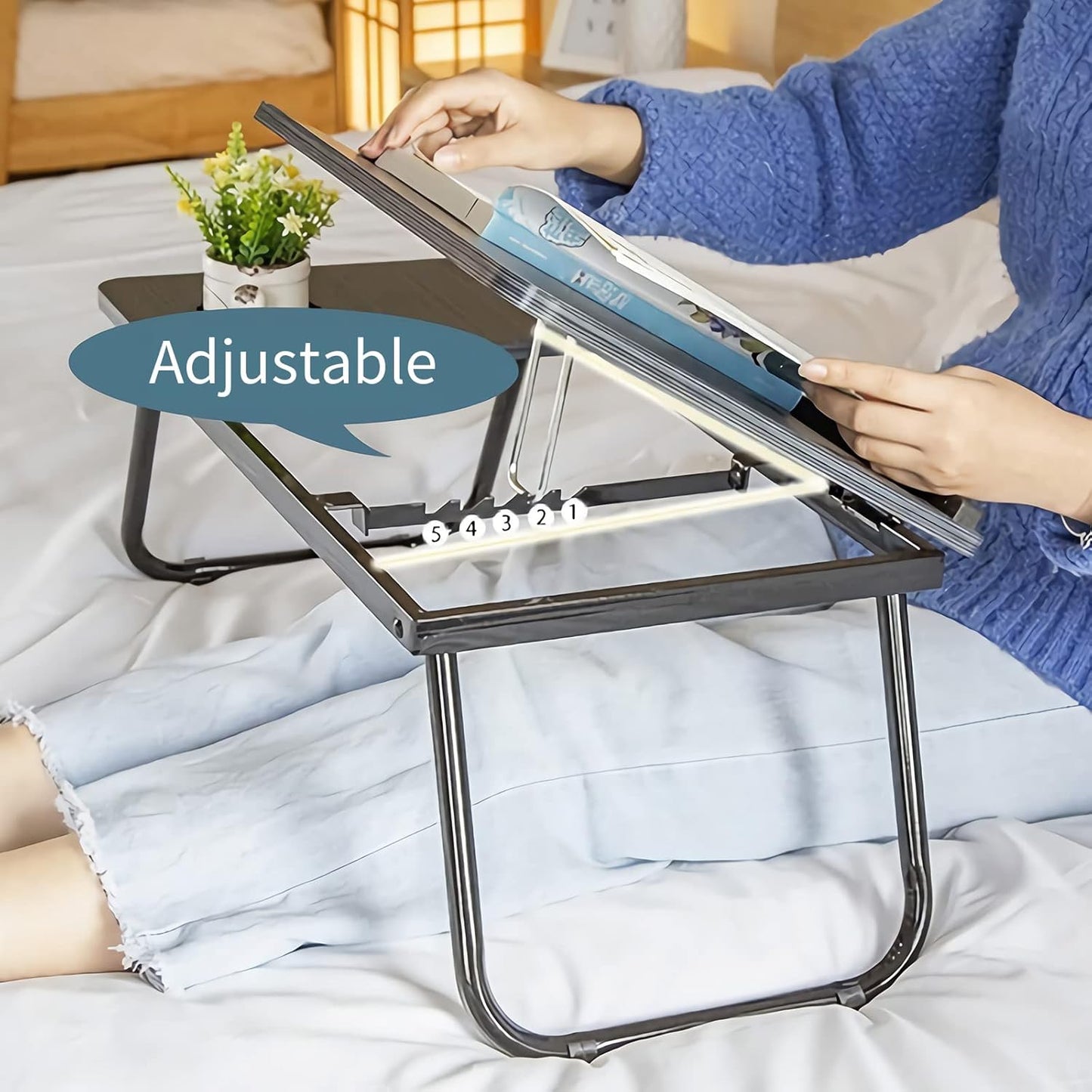 Laptop Desk, Laptop Bed Table with Foldable Legs & Cup Slot, Reading Holder Notebook Stand Breakfast Bed Tray Book Holder for Sofa, Bed, Terrace, Balcony