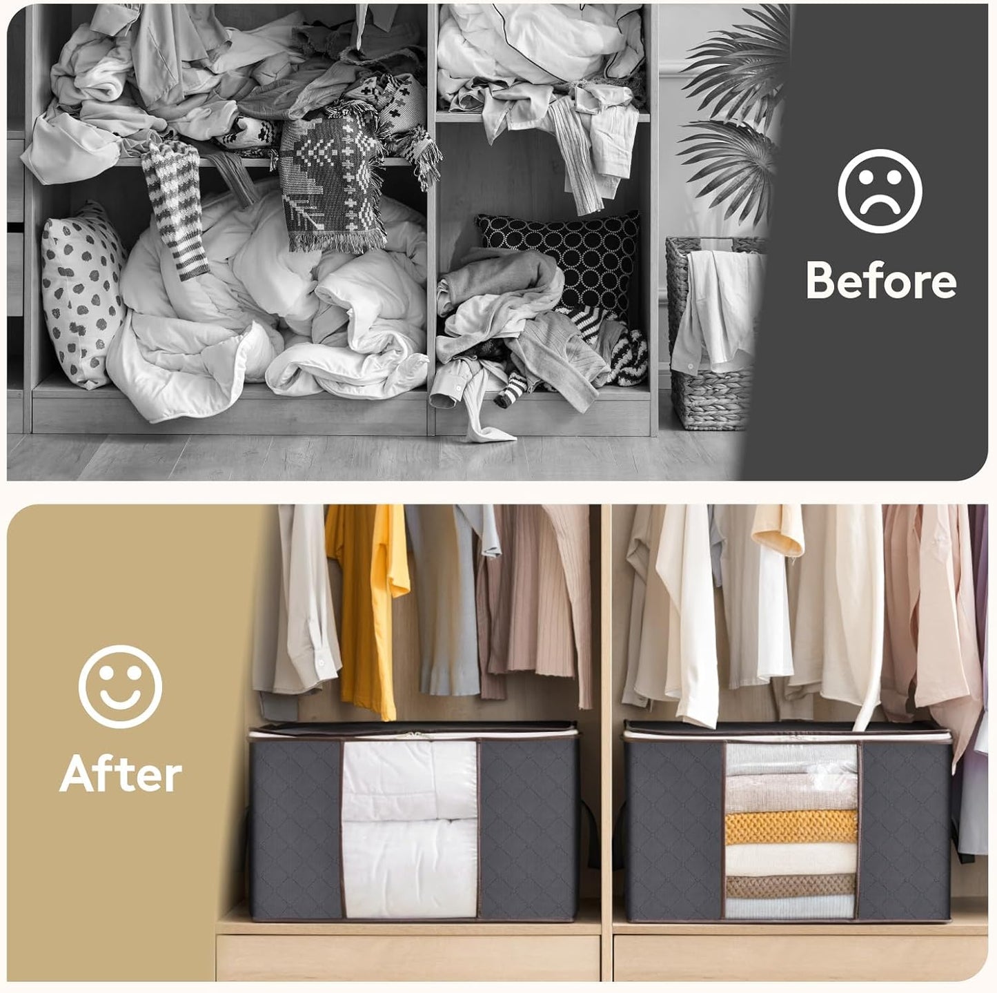 Lifewit 6 Pack Clothes Storage Bags, Foldable Storage Box Moving Bags Wardrobe Storage Organiser Packing Boxes for Moving House with Clear Window for Clothing Bedding Blankets, Grey