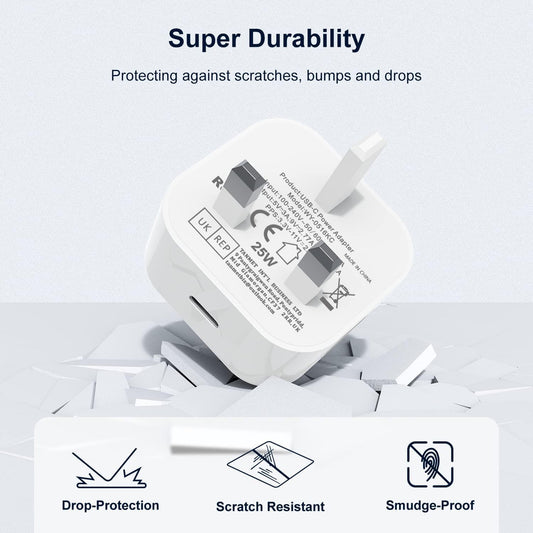 iPad Plug USB C,25W New Apple iPad Charger Plug Fast Charge UK for i Pad Pro 12.9 11 13 inch 4th 5th 6th M4 2024 Generation/Air 10.9 11 13 inch 5th Gen M2 M3/Mini 6 A17 Pro/Pad 10th 2022 A16 11th 2025