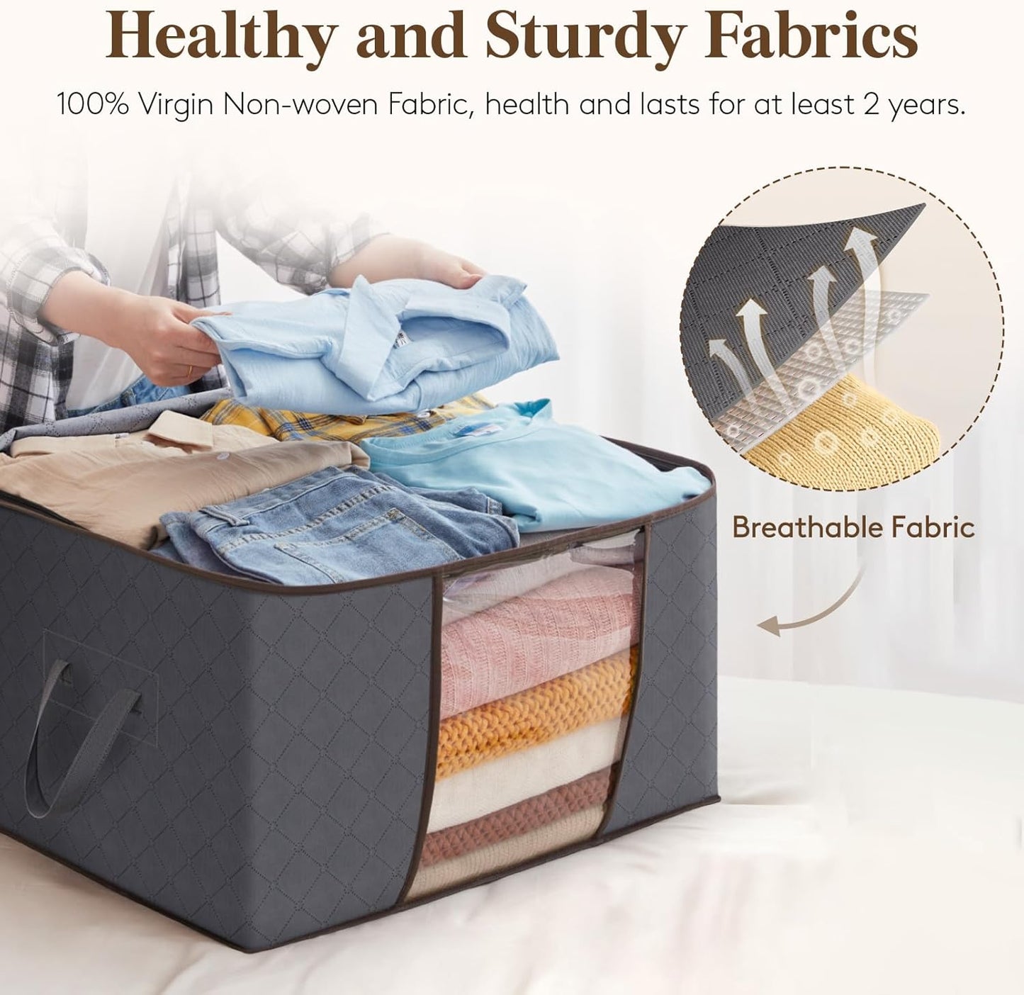 Lifewit 6 Pack Clothes Storage Bags, Foldable Storage Box Moving Bags Wardrobe Storage Organiser Packing Boxes for Moving House with Clear Window for Clothing Bedding Blankets, Grey