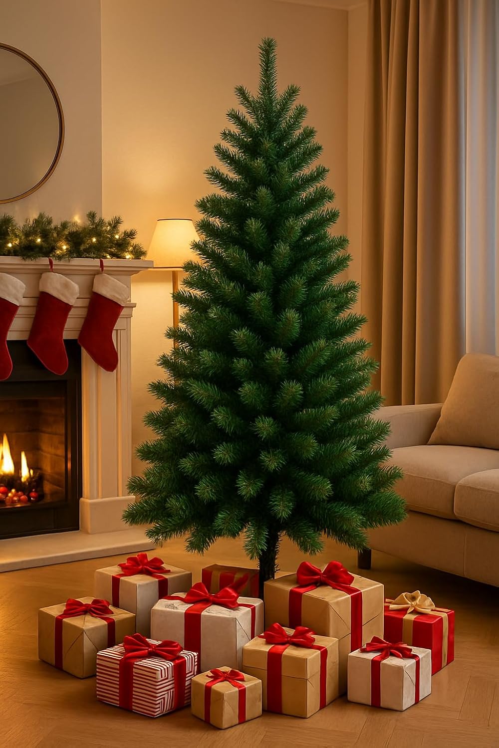 Classic Artificial Realistic Natural Branches Pine Christmas Tree Xmas Green-Unlit 4FT, 5FT, 6FT,7FT