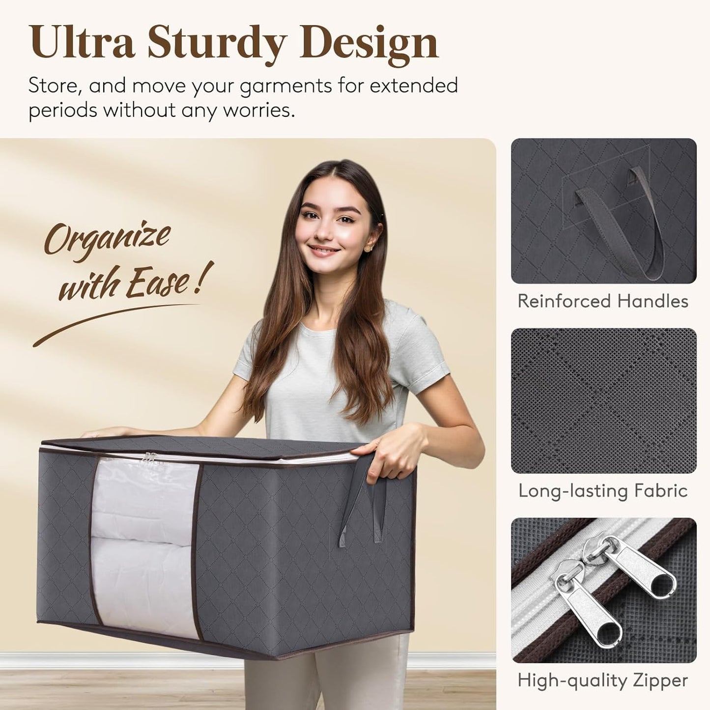 Lifewit 6 Pack Clothes Storage Bags, Foldable Storage Box Moving Bags Wardrobe Storage Organiser Packing Boxes for Moving House with Clear Window for Clothing Bedding Blankets, Grey