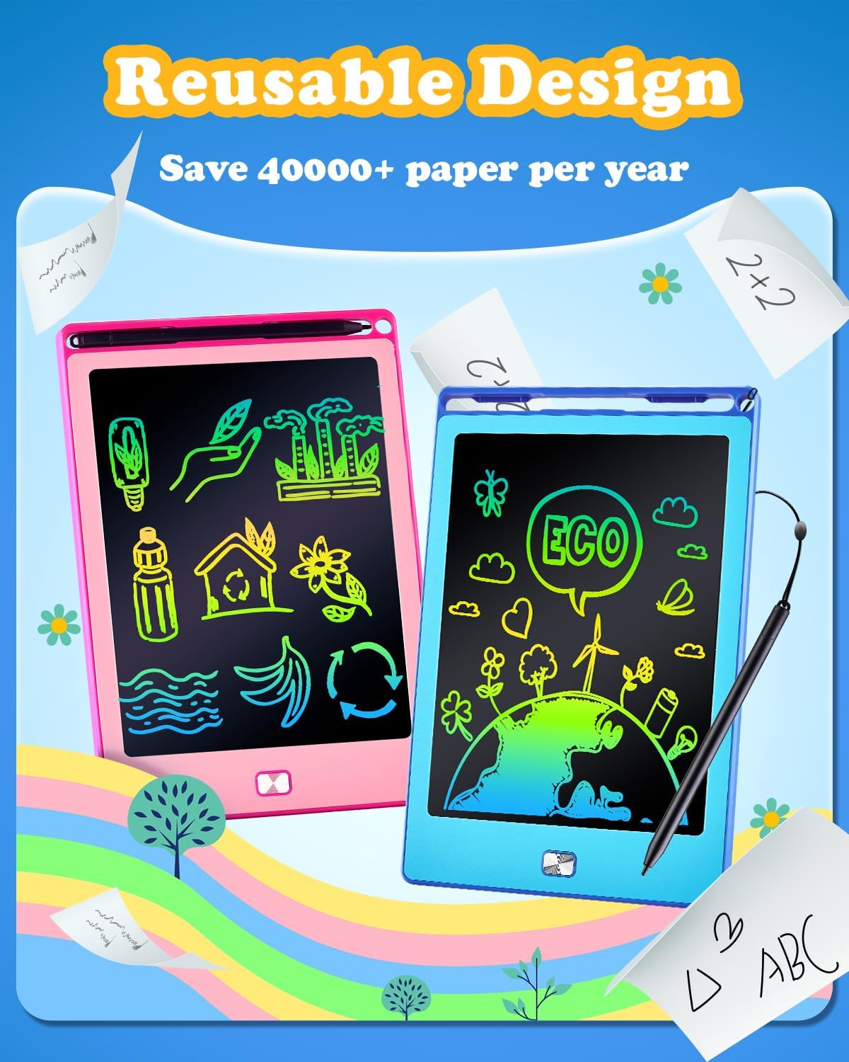 2 Pack LCD Writing Tablet for Kids, 8.5 Inch Drawing Tablet for Kids Travel Games Activity,Toddlers Toys Learning Board Toys Christmas Stocking Fillers Birthday Gifts for Kid Blue&Pink
