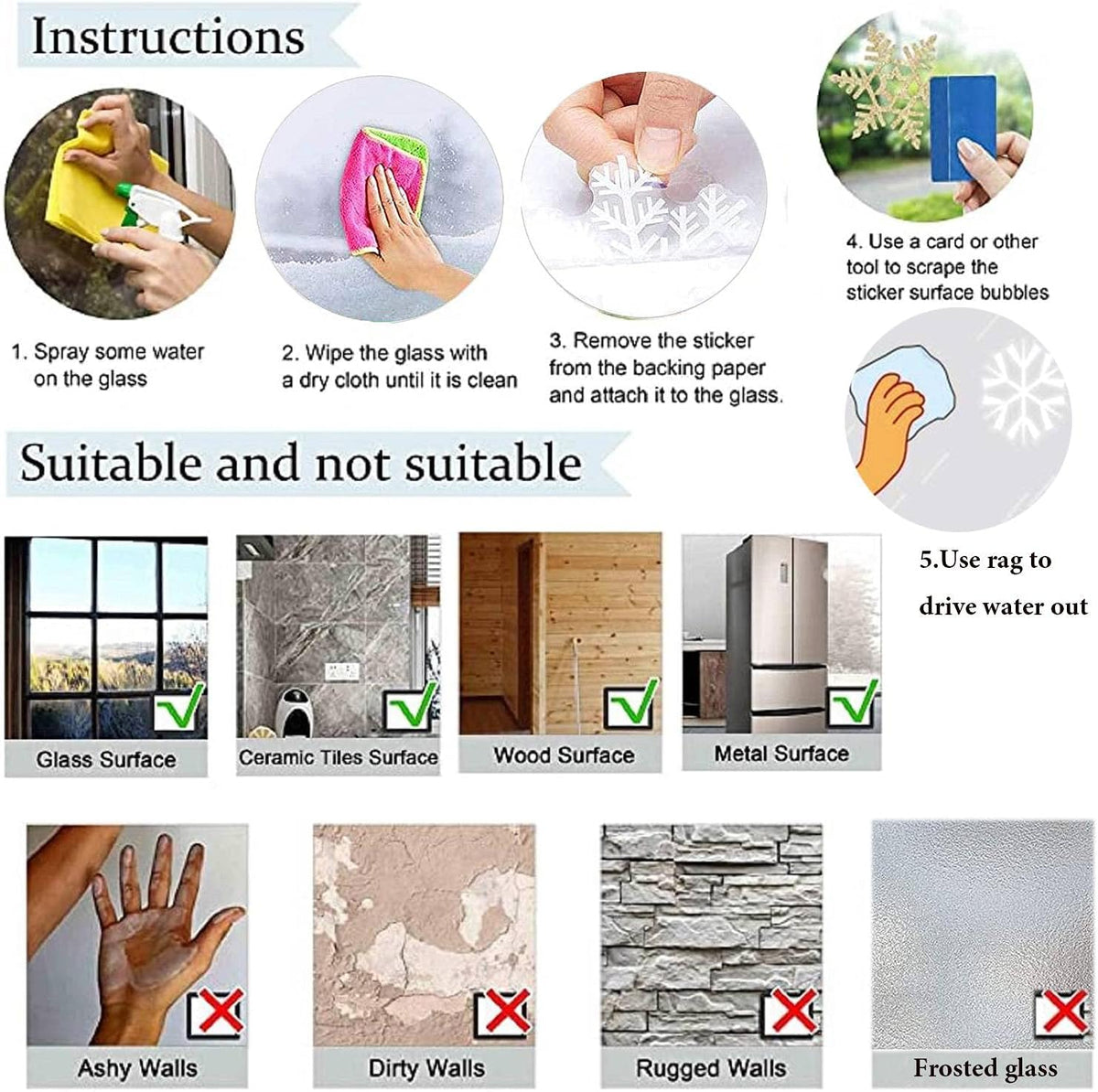 Large White Christmas Tree Reindeer Door Cover Window Stickers Removable Murals Christmas Snowflakes Window Stickers Clings Christmas Home Store Shop Decorations Window