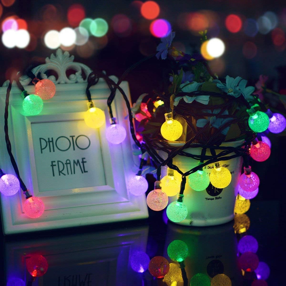 Lezonic Solar Fairy Lights Outdoor Waterproof, 50LED Solar Garden Lights, 8 Mode 7M/23Ft Indoor/Outdoor String Lights for Garden Patio Yard Home Christmas Parties Wedding(Multi-Coloured) [Energy Class A+++]