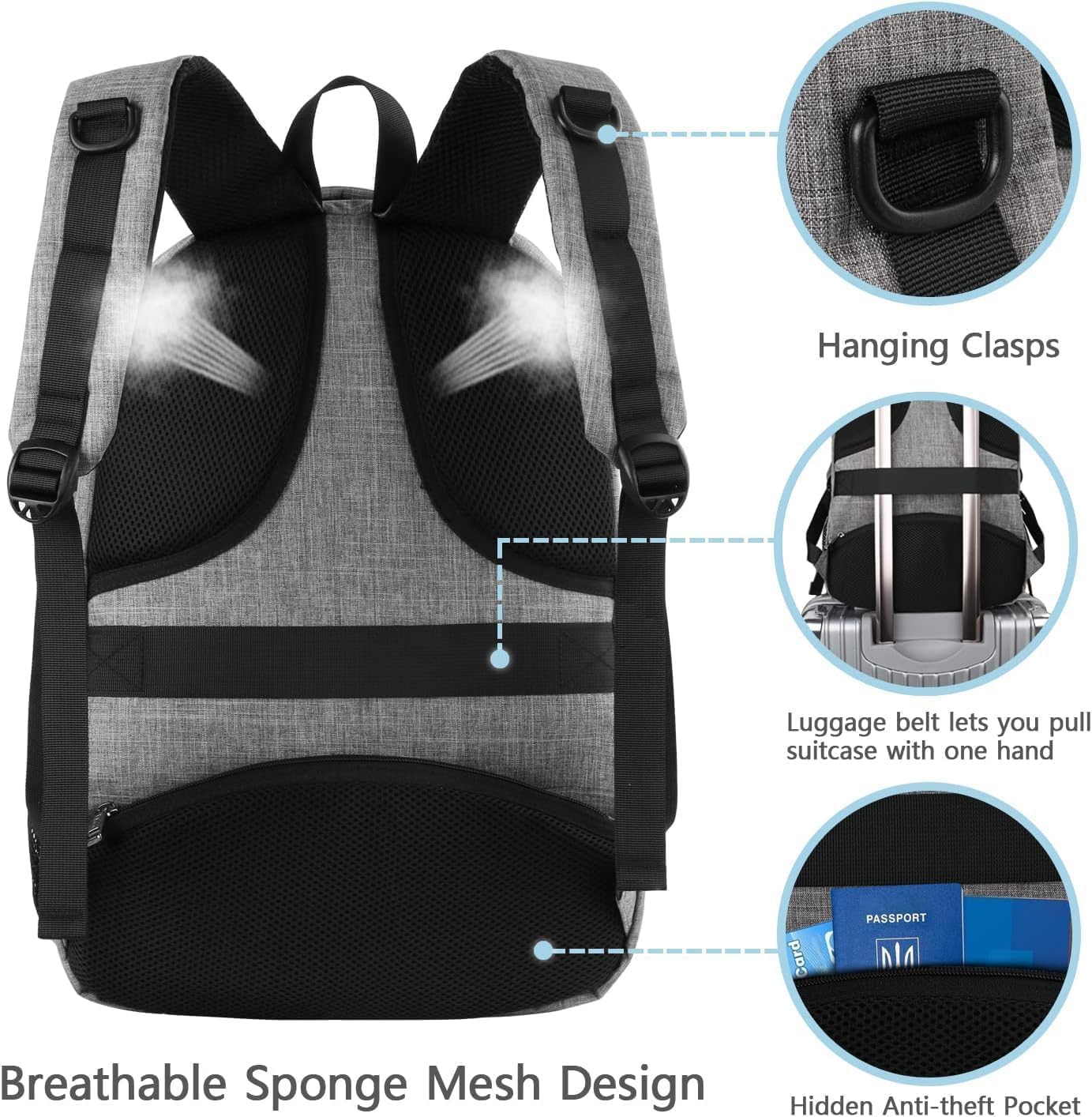 MATEIN Travel Laptop Backpack, Work Bag Lightweight Laptop Bag with USB Charging Port, Anti Theft Business Backpack, Water Resistant School Rucksack Gift for Men and Women, Fits 15.6 Inch, Grey