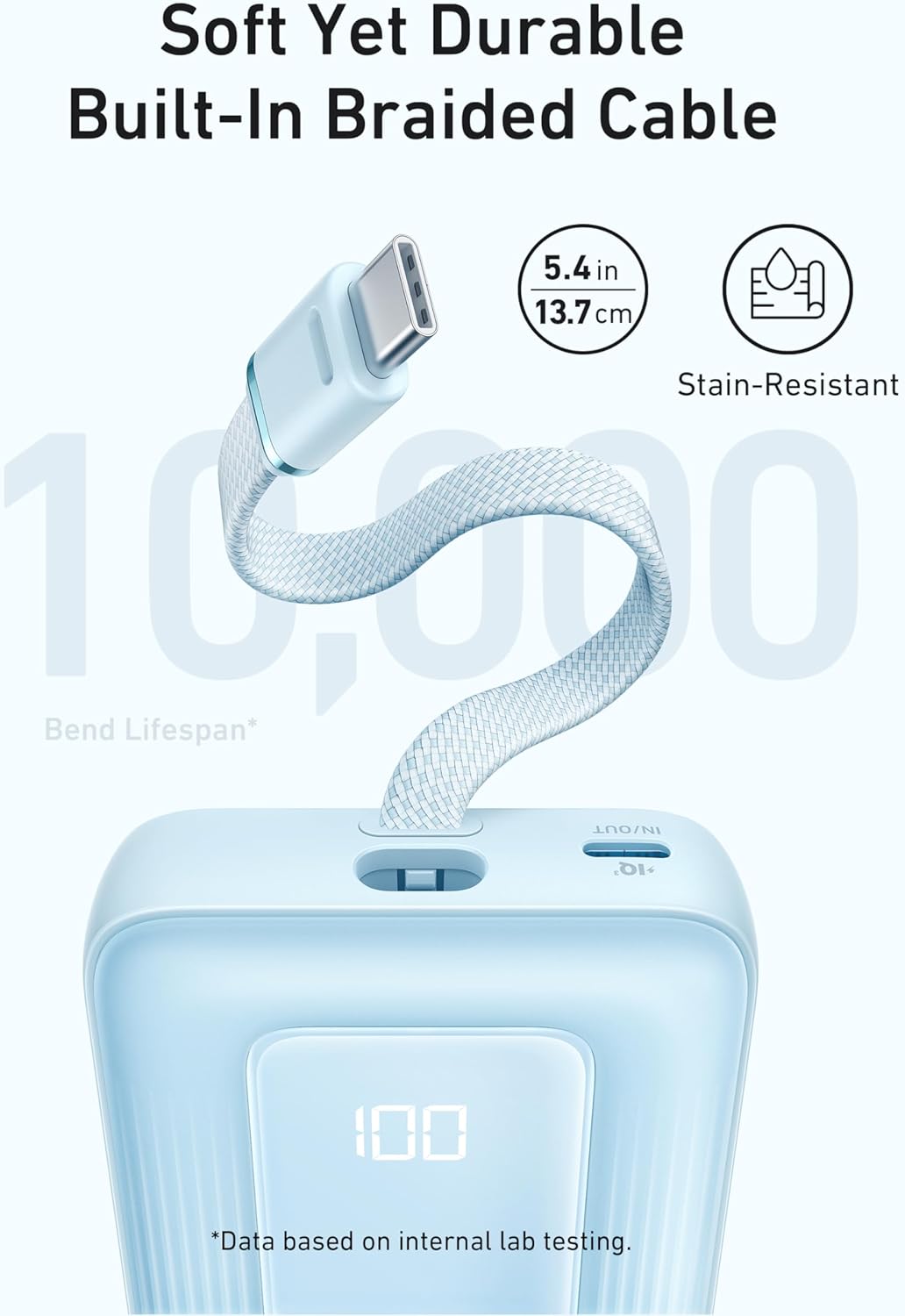Anker Zolo Portable Charger 10,000mAh – 30W Fast Charging with Built-In USB-C Cable – Compatible with iPhone 16/15 Series, Galaxy, iPad & More