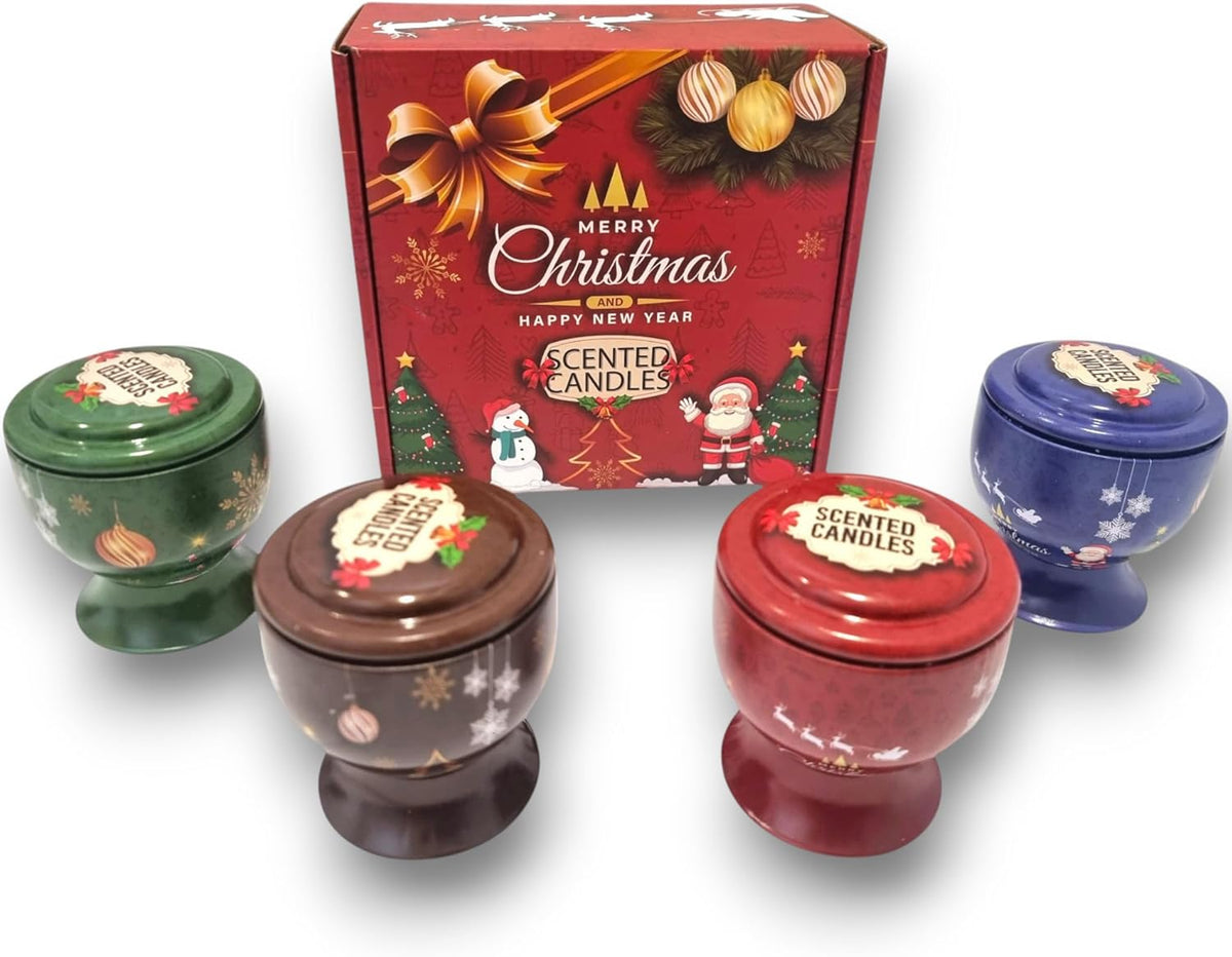 Christmas Scented Candle Gift Set for Women – 4 Pack Large 4oz Soy Wax Aromatherapy Candles in Decorative Metal Tins, Relaxing Xmas Gifts for Her, Mum, Birthday & Mother’s Day Present